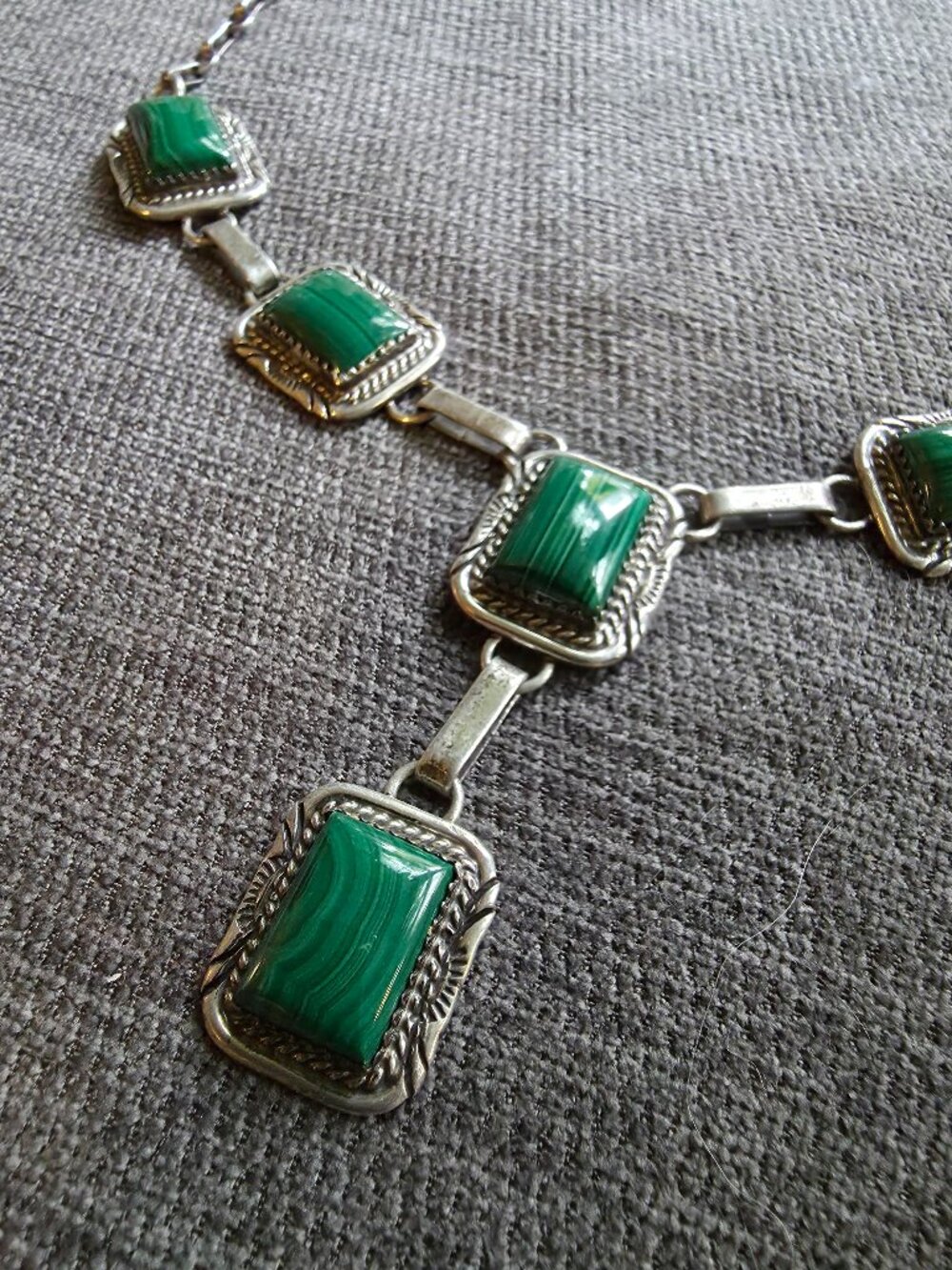 Vintage Native American George Begay Navajo Sterling Silver Malachite Necklace